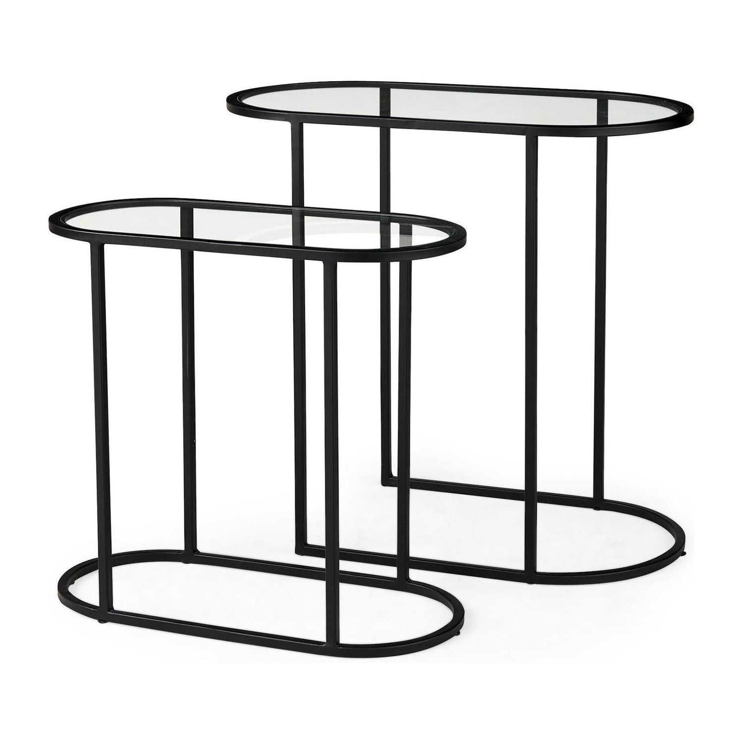Mercana Celine Black/Silver Metal and Glass Nesting Accent Tables- Set of 2