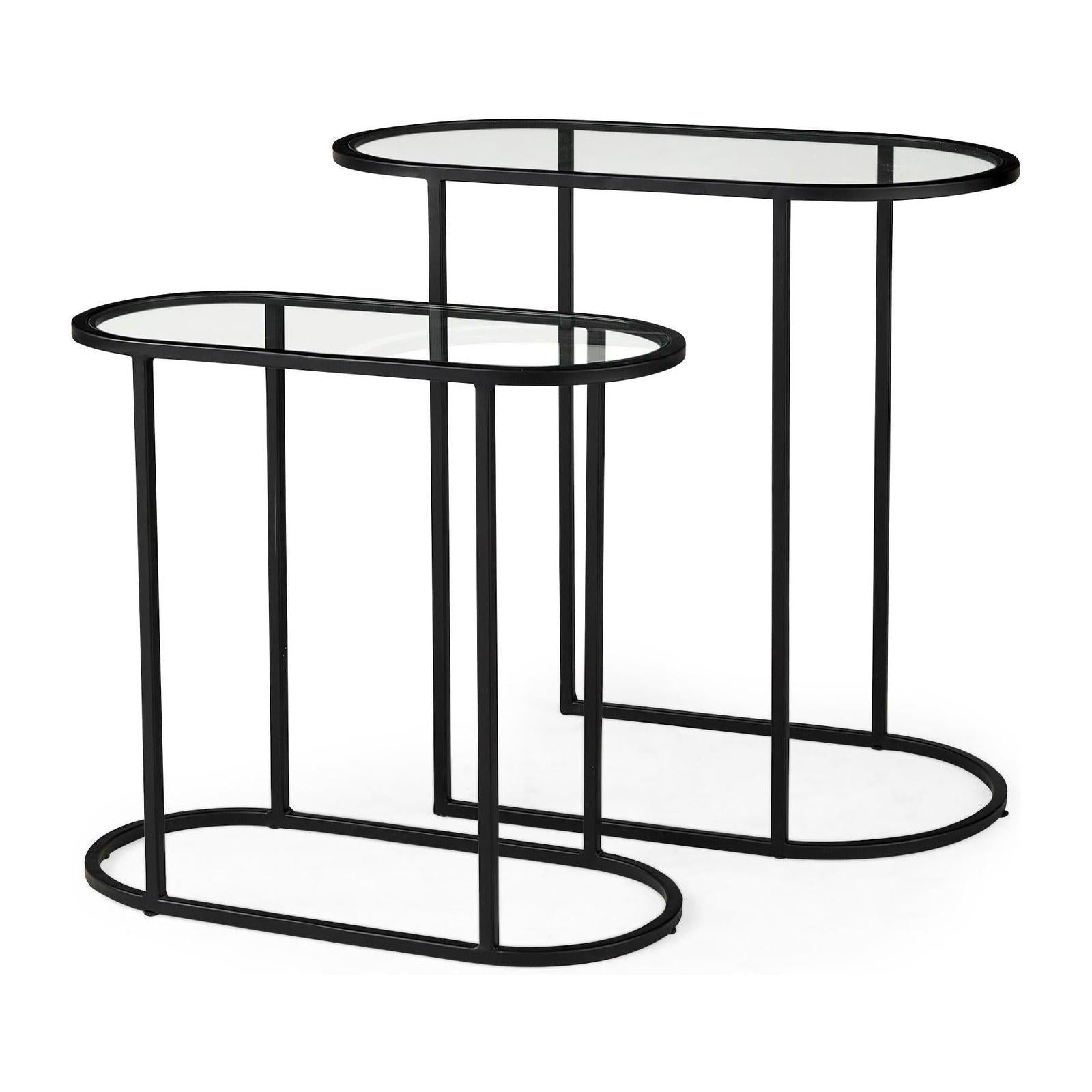 Mercana Celine Black/Silver Metal and Glass Nesting Accent Tables- Set of 2