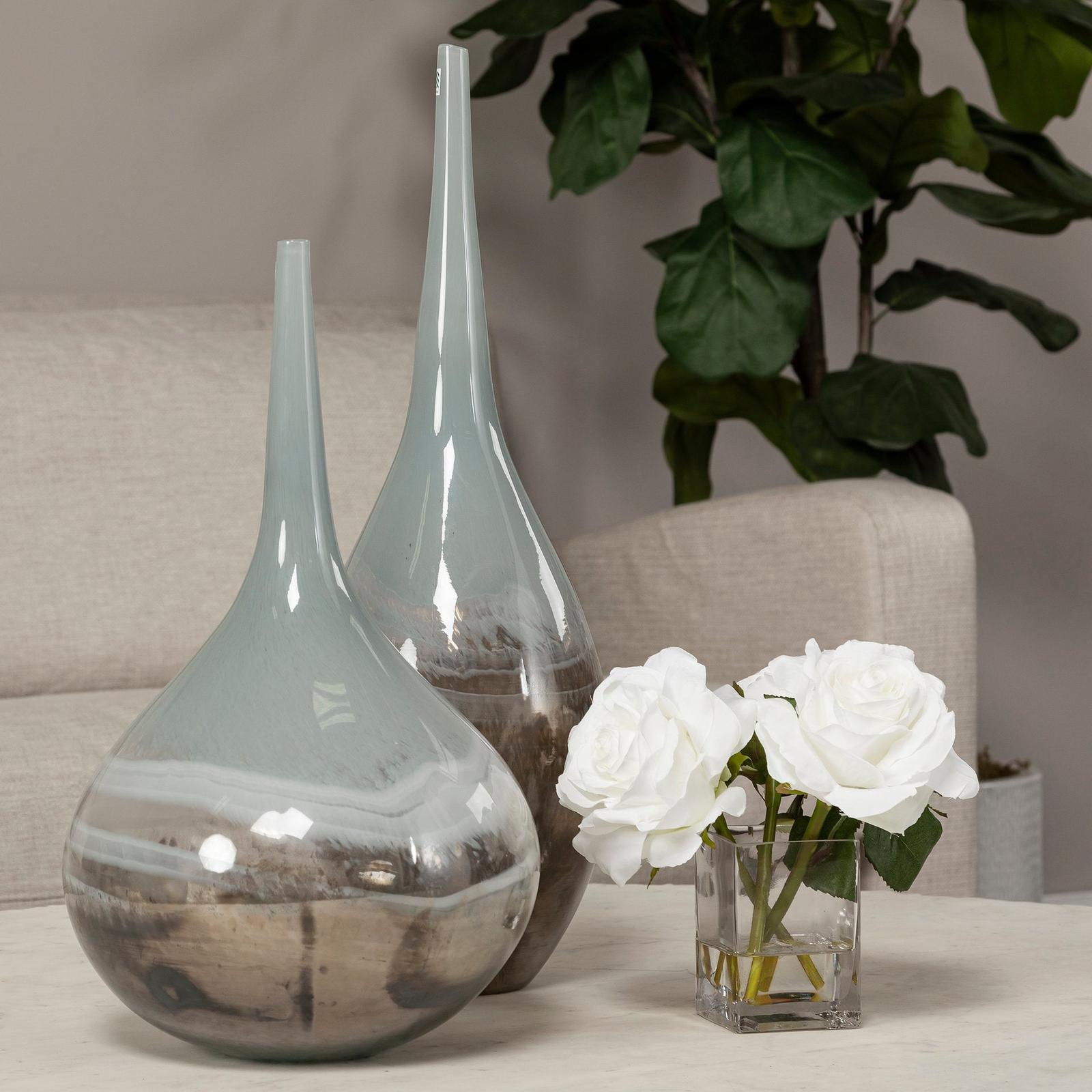 Mercana Erie II Tall Two Toned Sky Blue Dark Brown Blown Glass Vase
