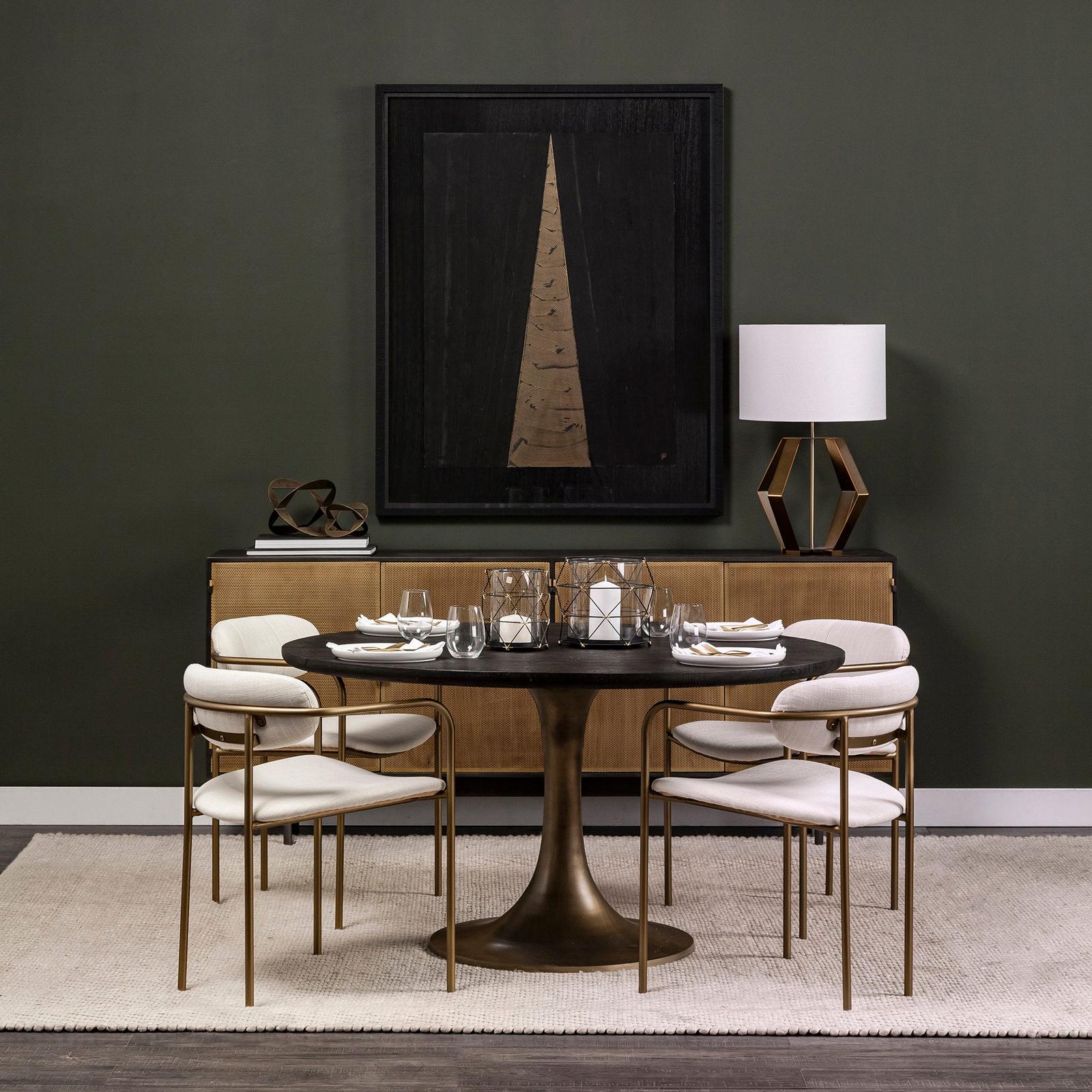 Mercana McLeod Round Brown Solid Wood Top Gold Metal Base Dining Table