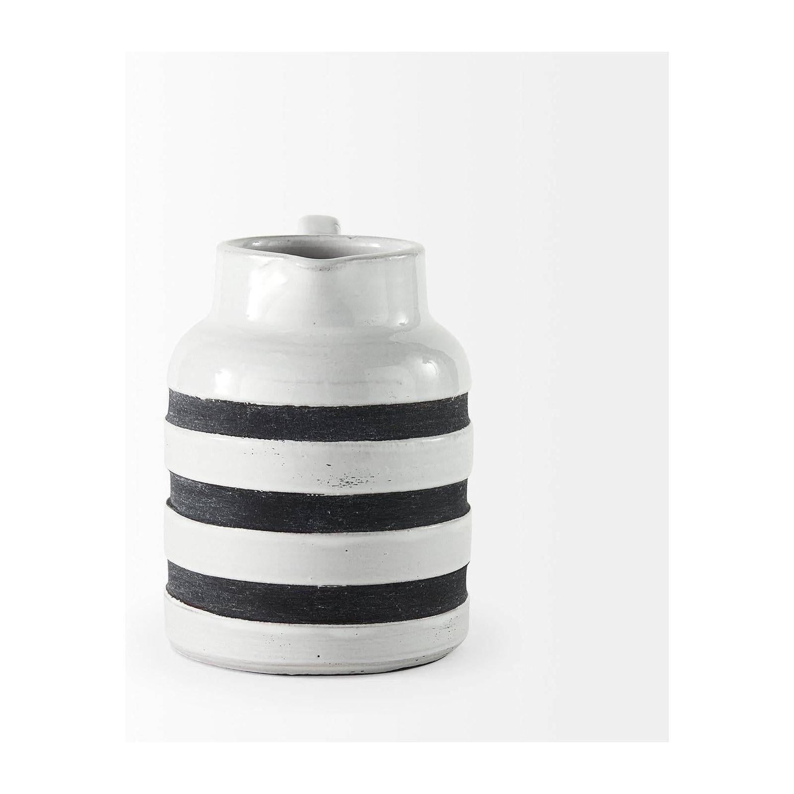 Mercana Harmon White w/ Charcoal Stripes Ceramic Jug