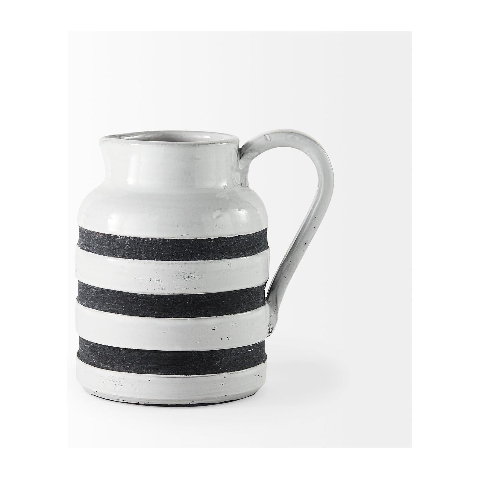 Mercana Harmon White w/ Charcoal Stripes Ceramic Jug
