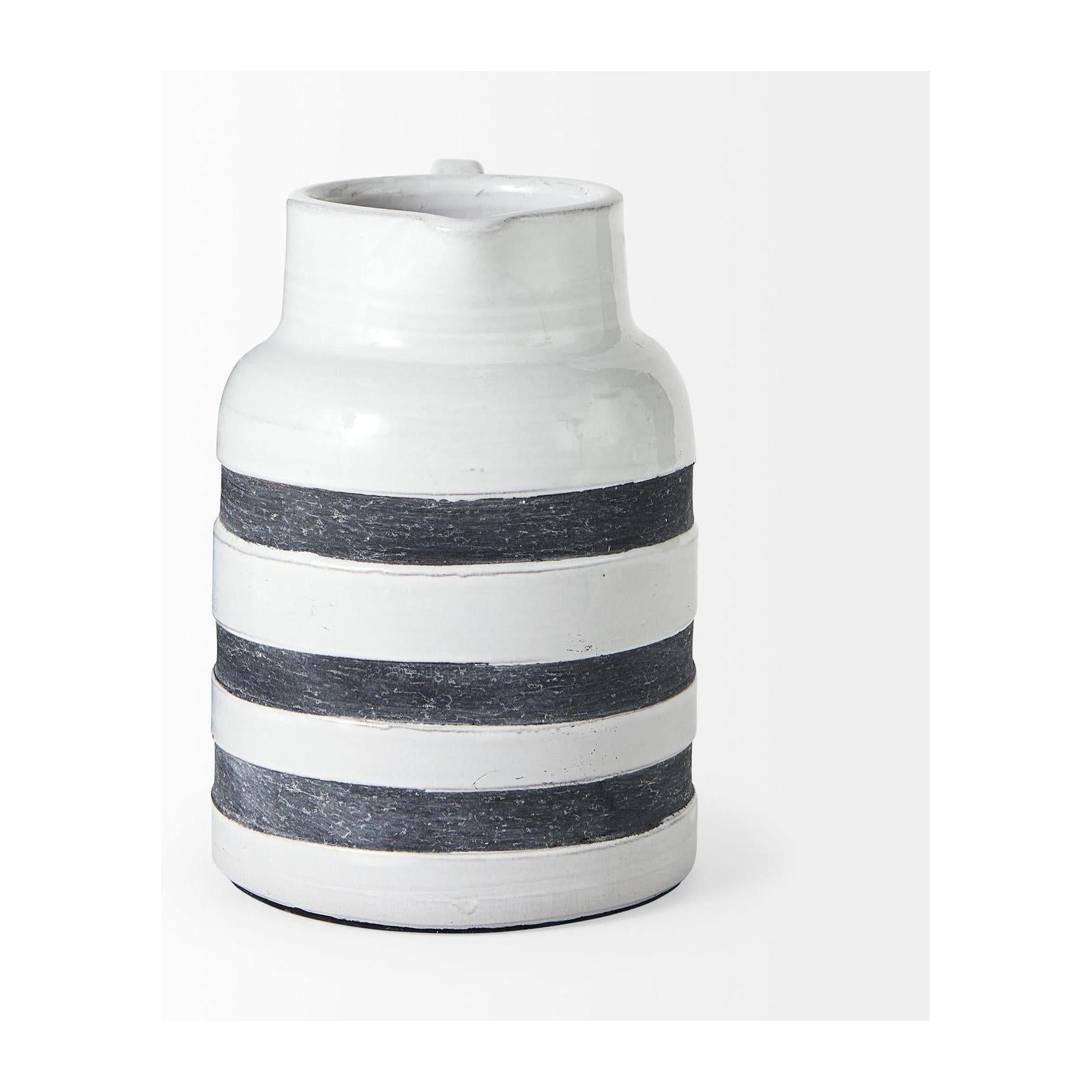 Mercana Harmon White w/ Charcoal Stripes Ceramic Jug