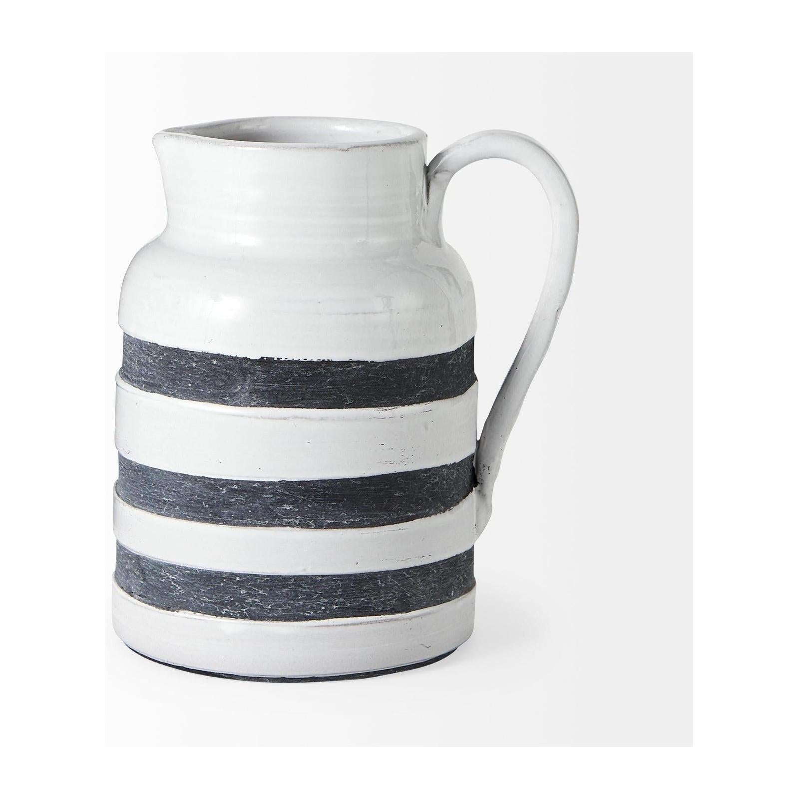 Mercana Harmon White w/ Charcoal Stripes Ceramic Jug