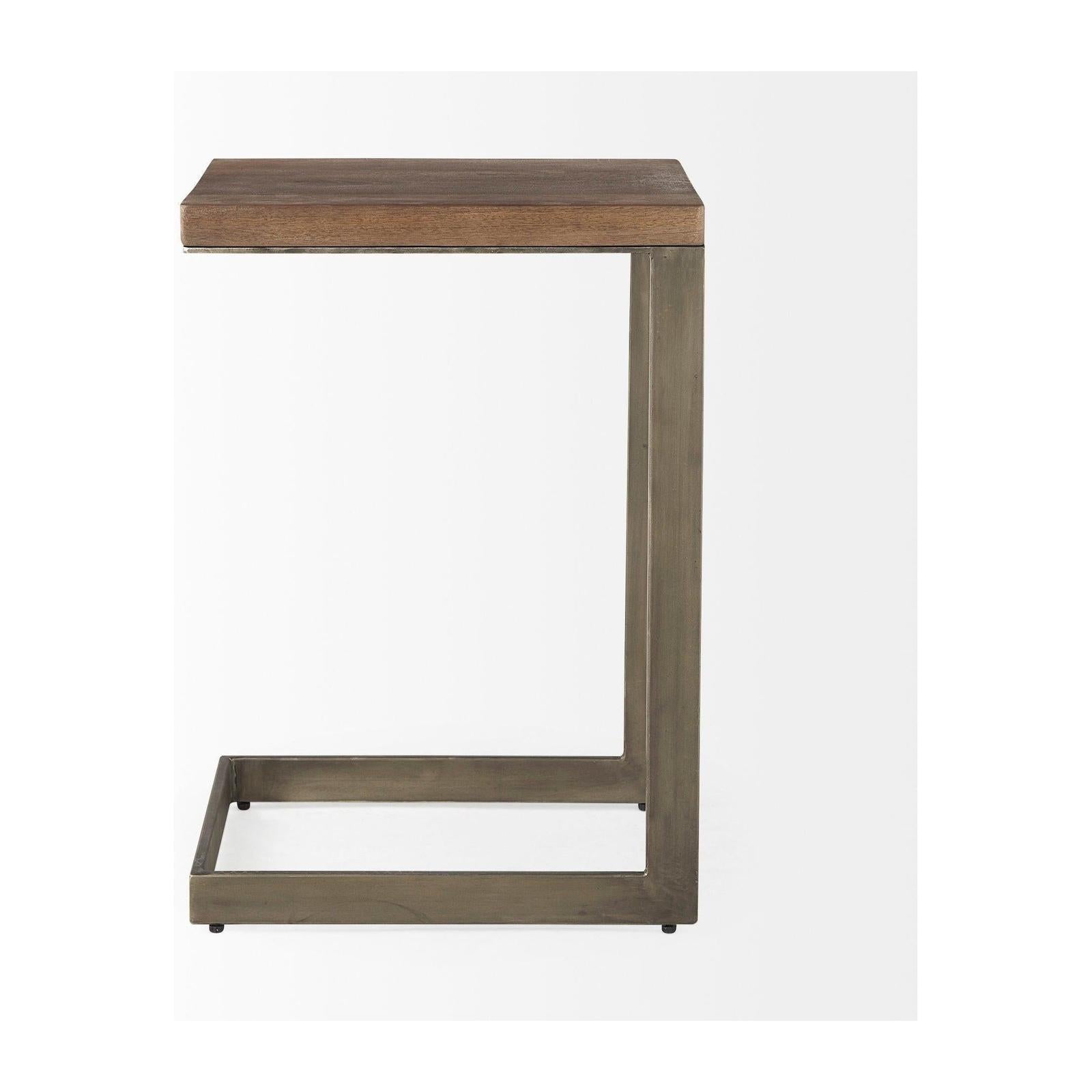 Mercana Faye Medium Brown Wood W/ Antique Nickel Finished Metal Base C Side Table