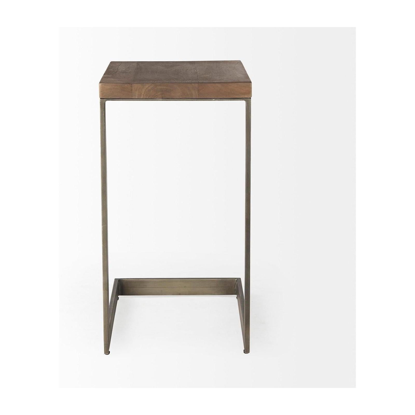 Mercana Faye Medium Brown Wood W/ Antique Nickel Finished Metal Base C Side Table