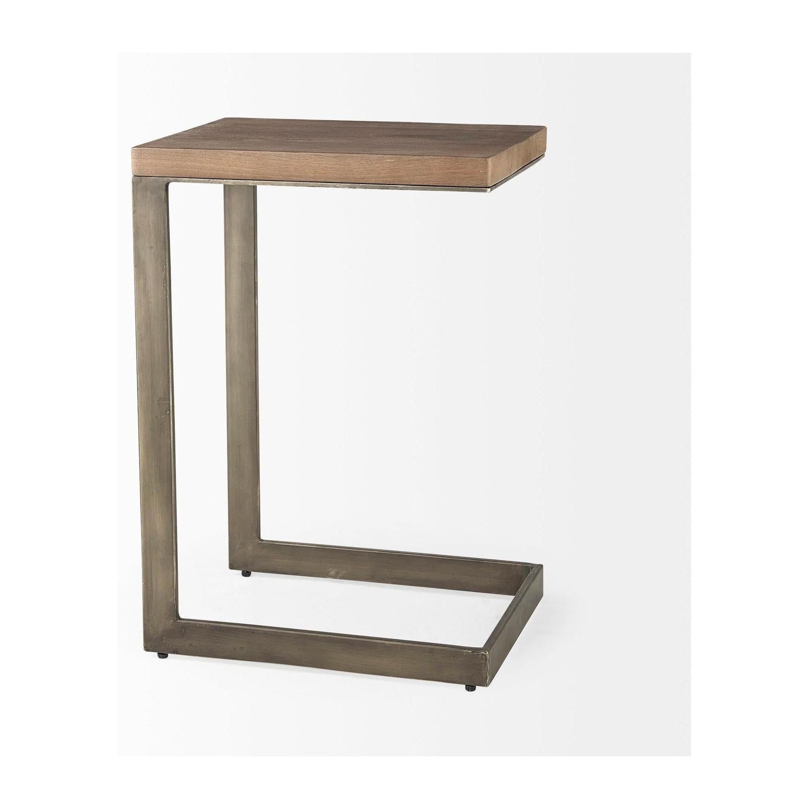 Mercana Faye Medium Brown Wood W/ Antique Nickel Finished Metal Base C Side Table