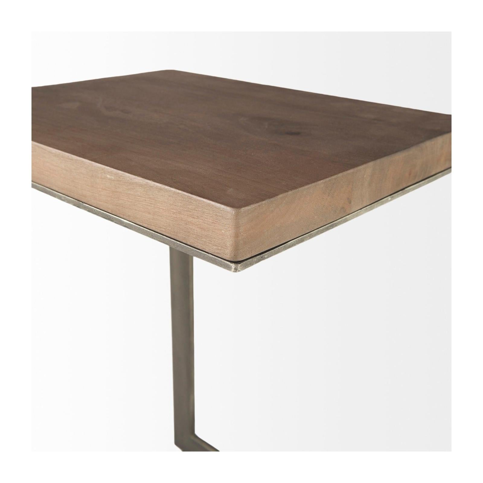 Mercana Faye Medium Brown Wood W/ Antique Nickel Finished Metal Base C Side Table