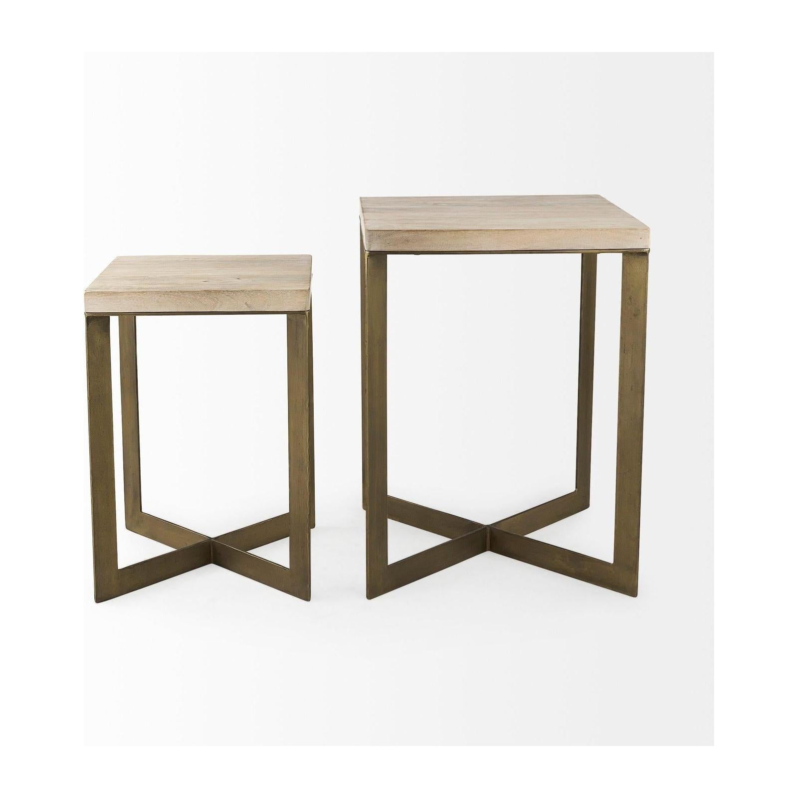 Mercana Faye Gold Metal Base Accent Tables- Set of 2