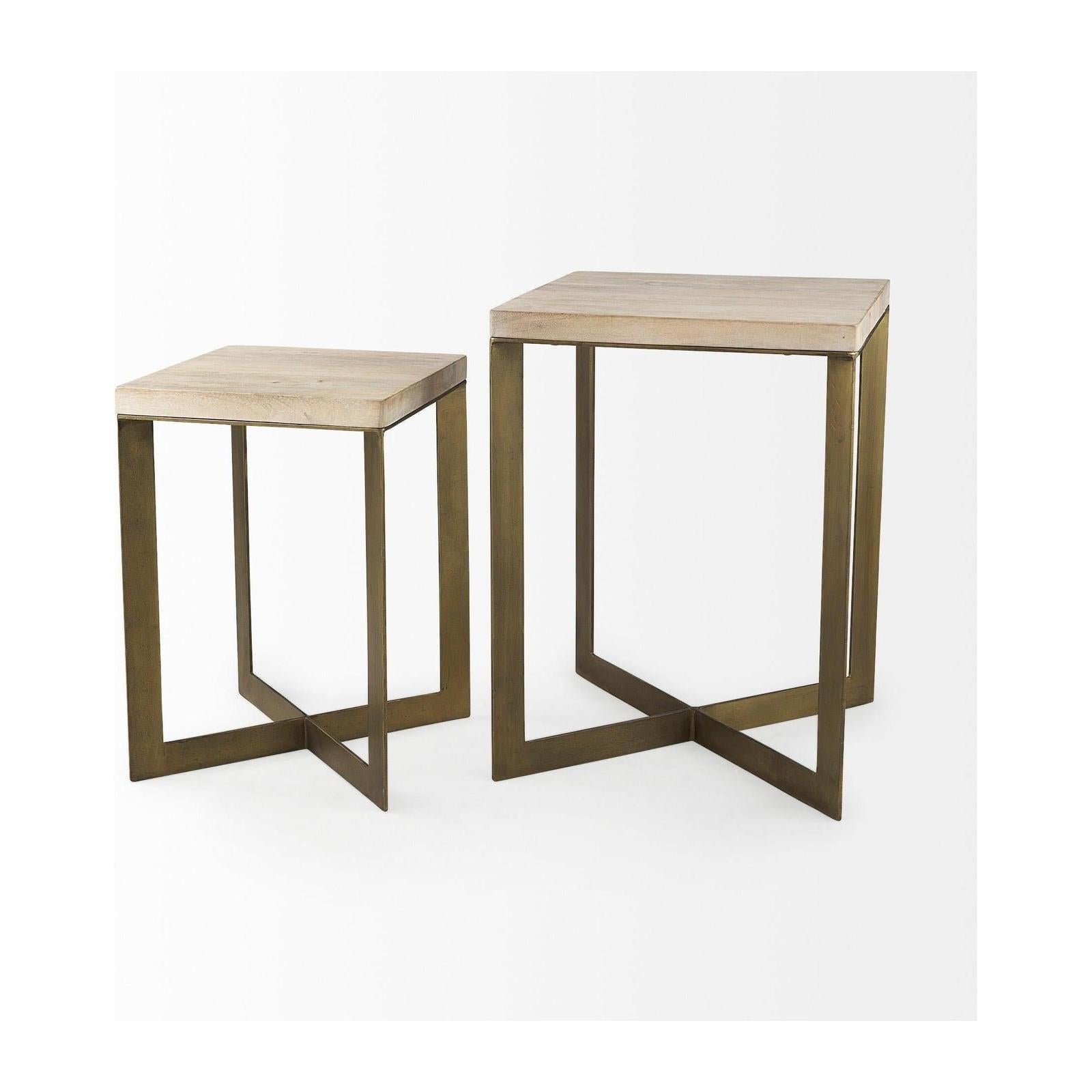 Mercana Faye Gold Metal Base Accent Tables- Set of 2