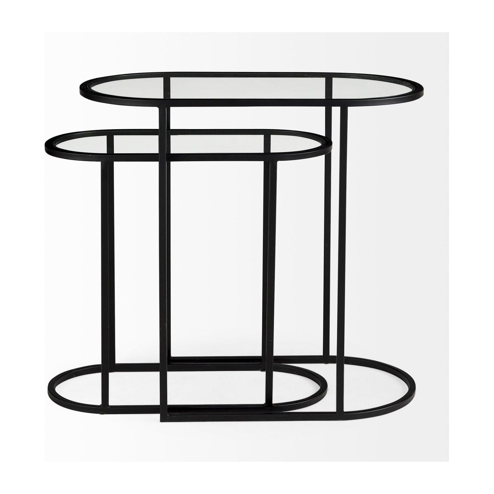Mercana Celine Black/Silver Metal and Glass Nesting Accent Tables- Set of 2