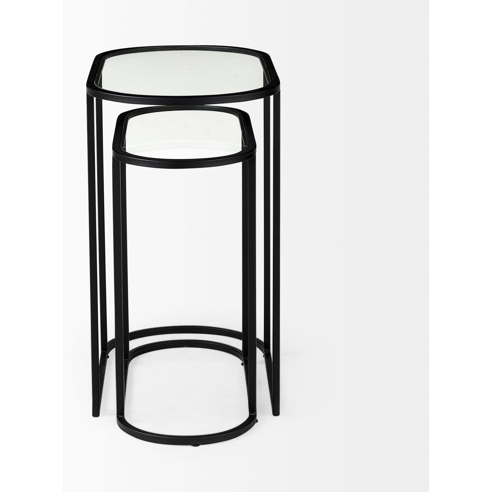 Mercana Celine Black/Silver Metal and Glass Nesting Accent Tables- Set of 2