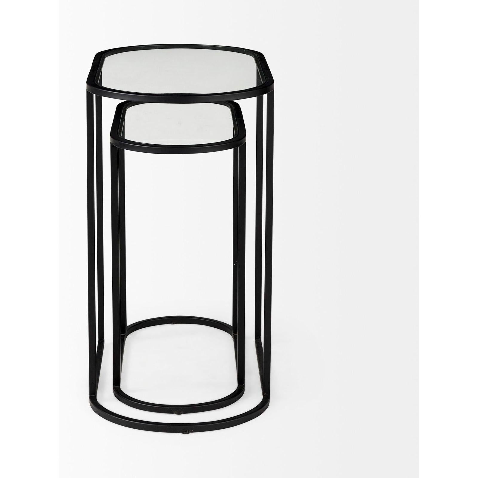 Mercana Celine Black/Silver Metal and Glass Nesting Accent Tables- Set of 2