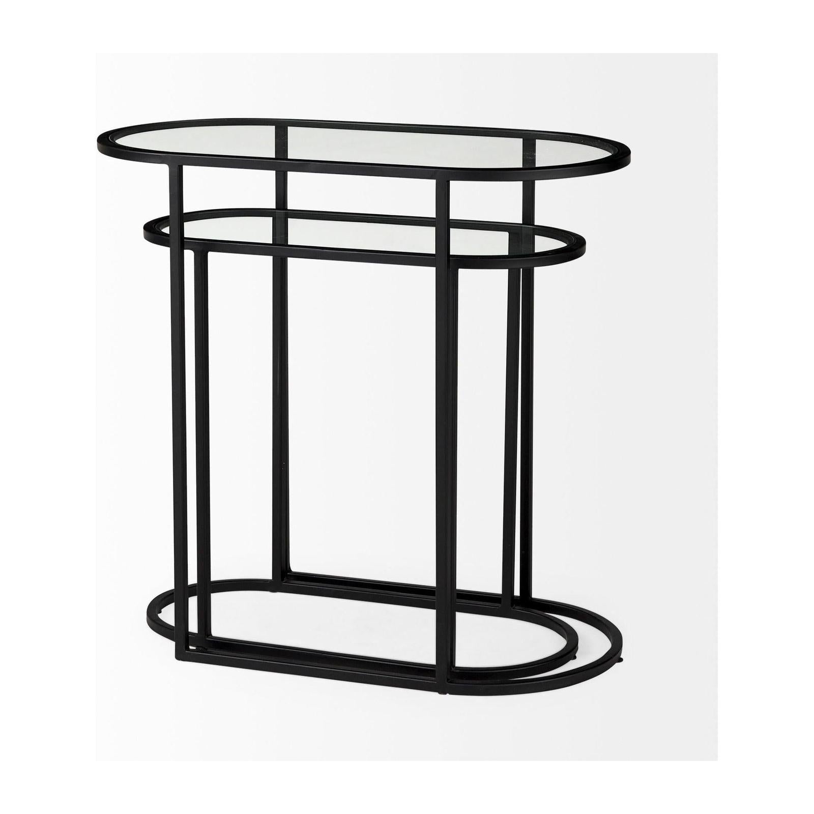 Mercana Celine Black/Silver Metal and Glass Nesting Accent Tables- Set of 2