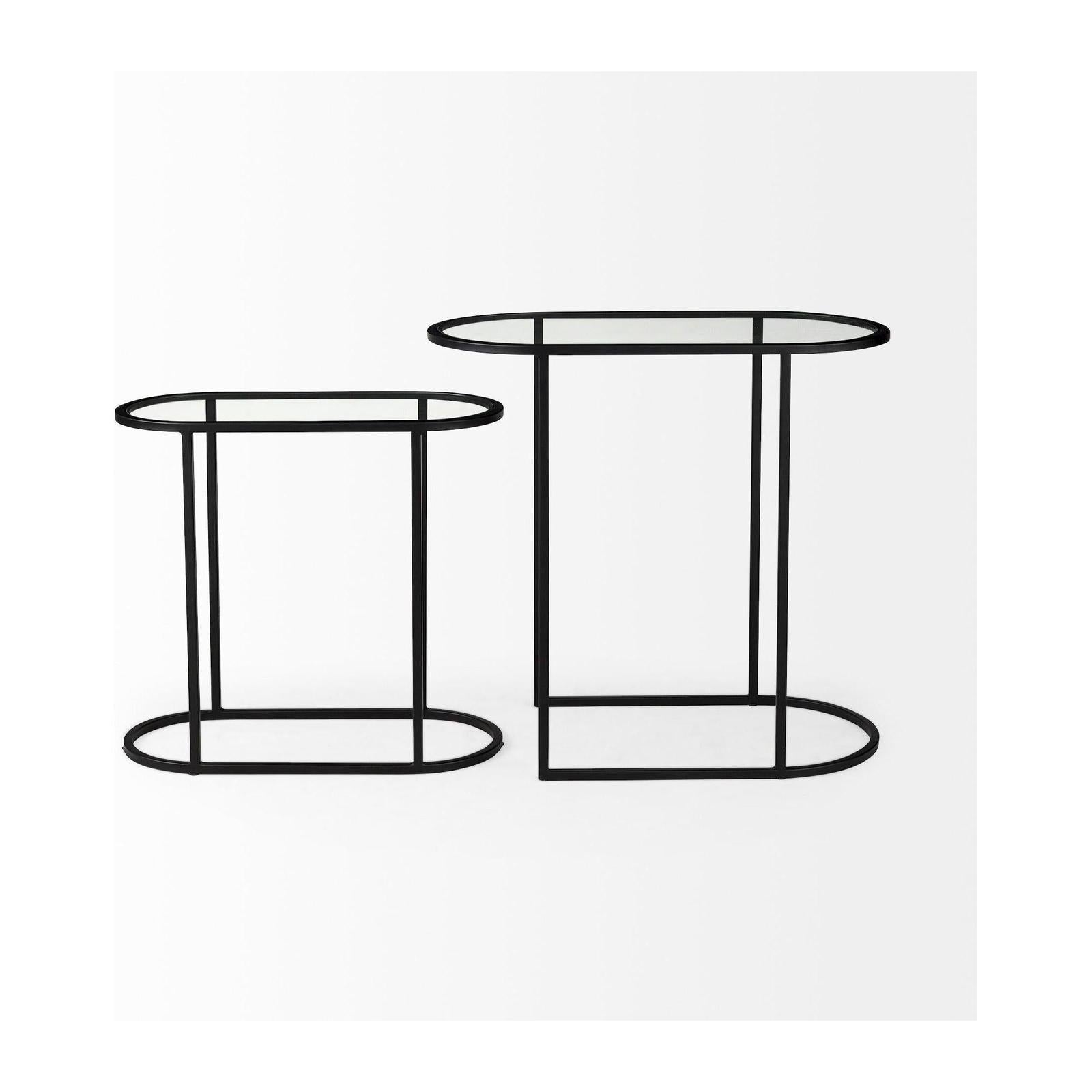 Mercana Celine Black/Silver Metal and Glass Nesting Accent Tables- Set of 2