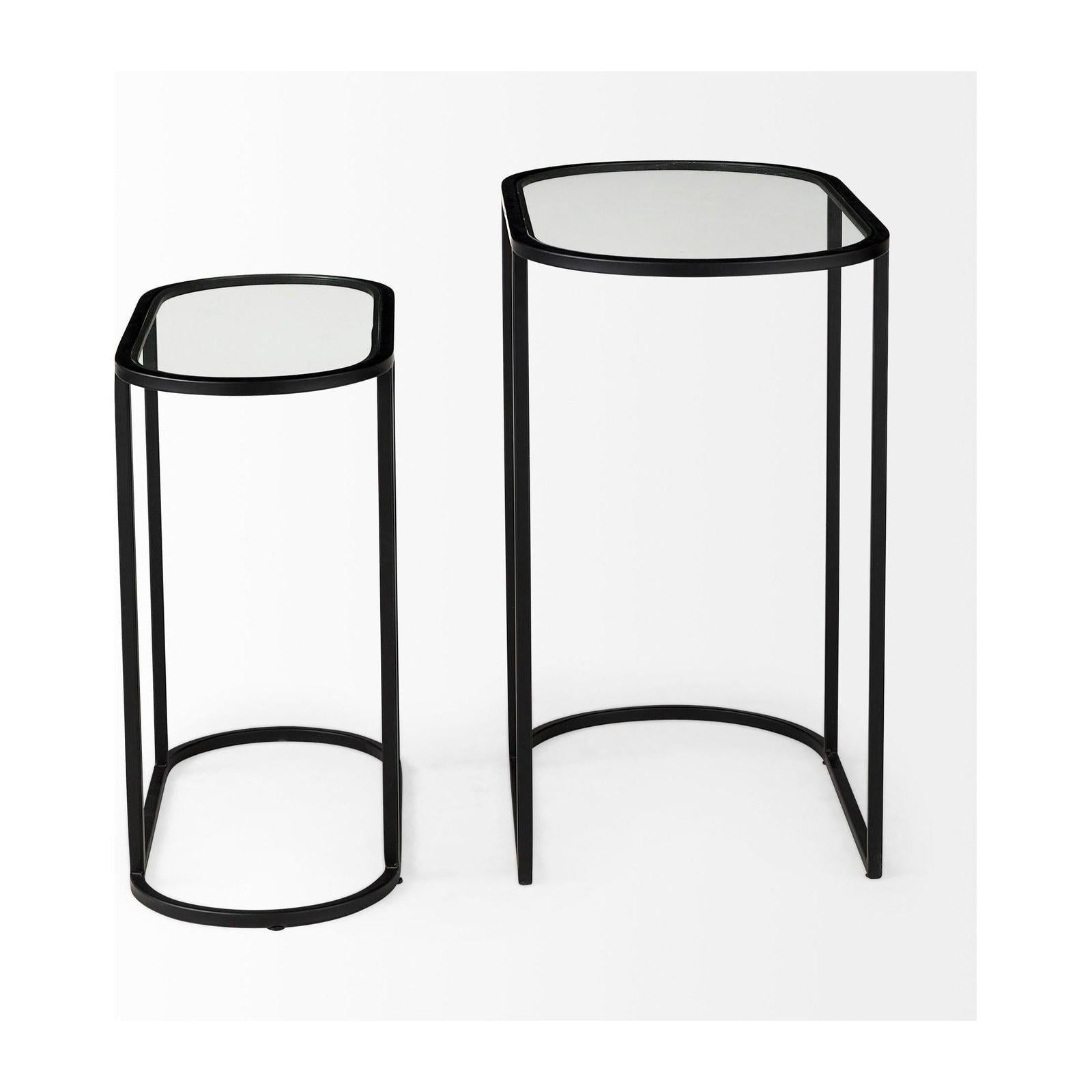 Mercana Celine Black/Silver Metal and Glass Nesting Accent Tables- Set of 2
