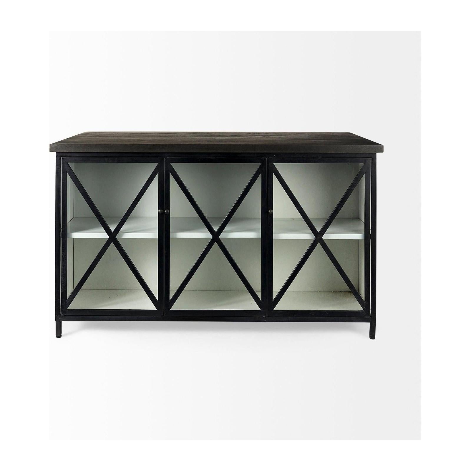 Mercana Dimitra Dark Iron W/Glass Doors Kitchen Island Clearance