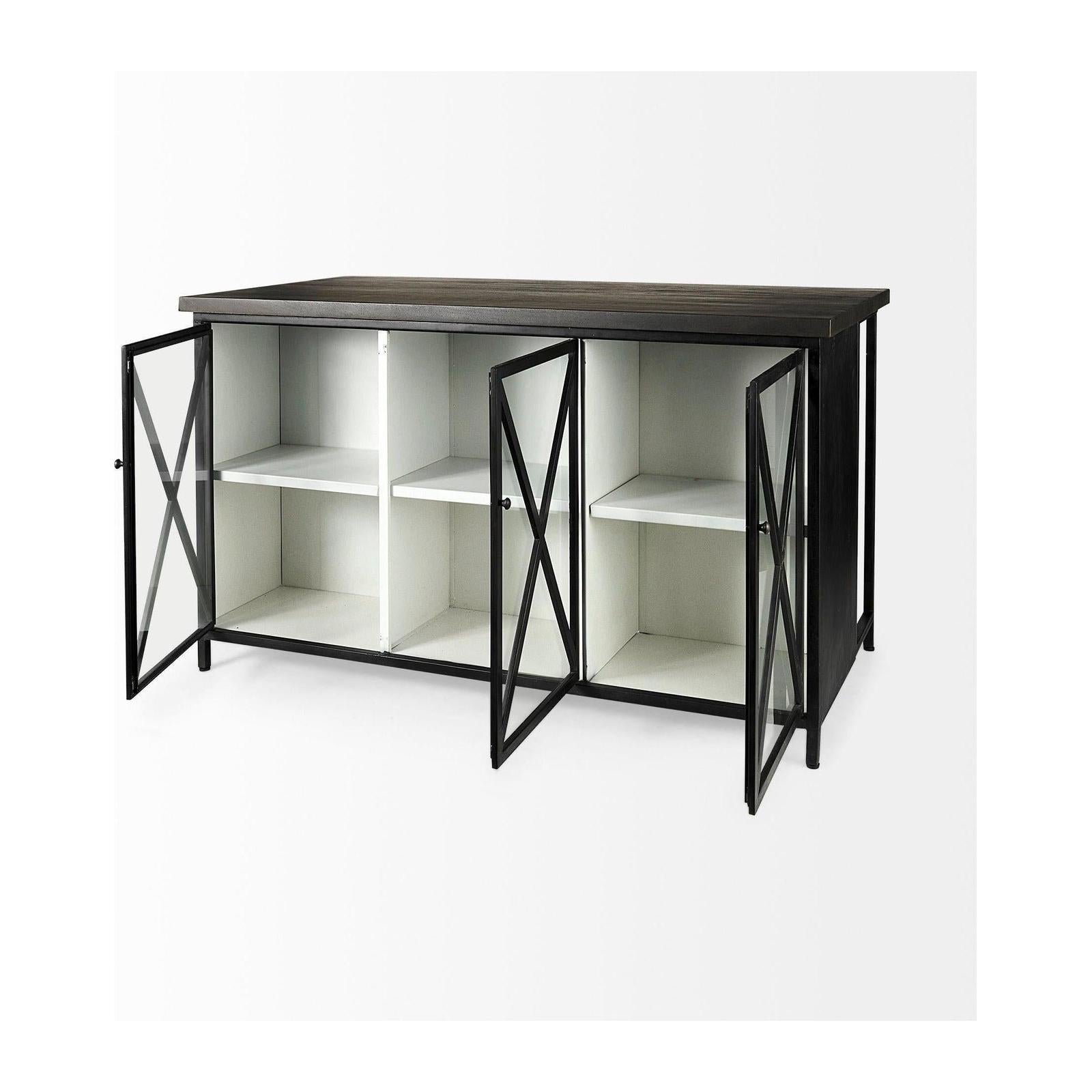 Mercana Dimitra Dark Iron W/Glass Doors Kitchen Island Clearance