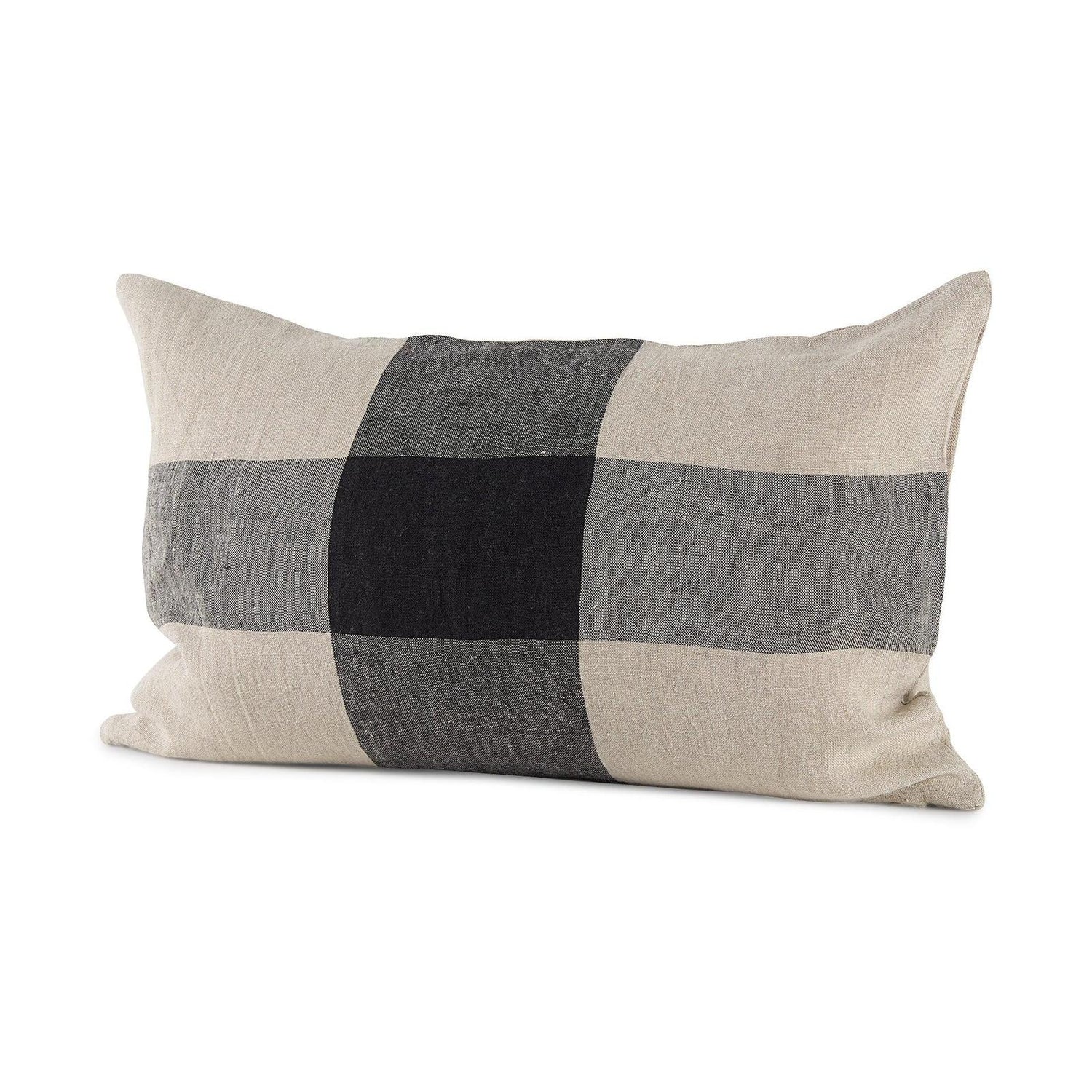 Mercana Raquel Beige and Black Fabric Plaid Decorative Pillow Cover