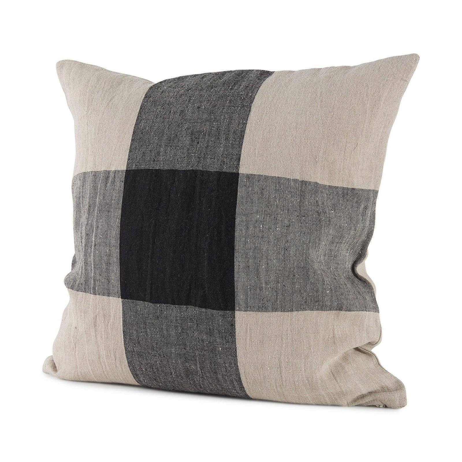 Mercana Raquel Beige and Black Fabric Plaid Decorative Pillow Cover