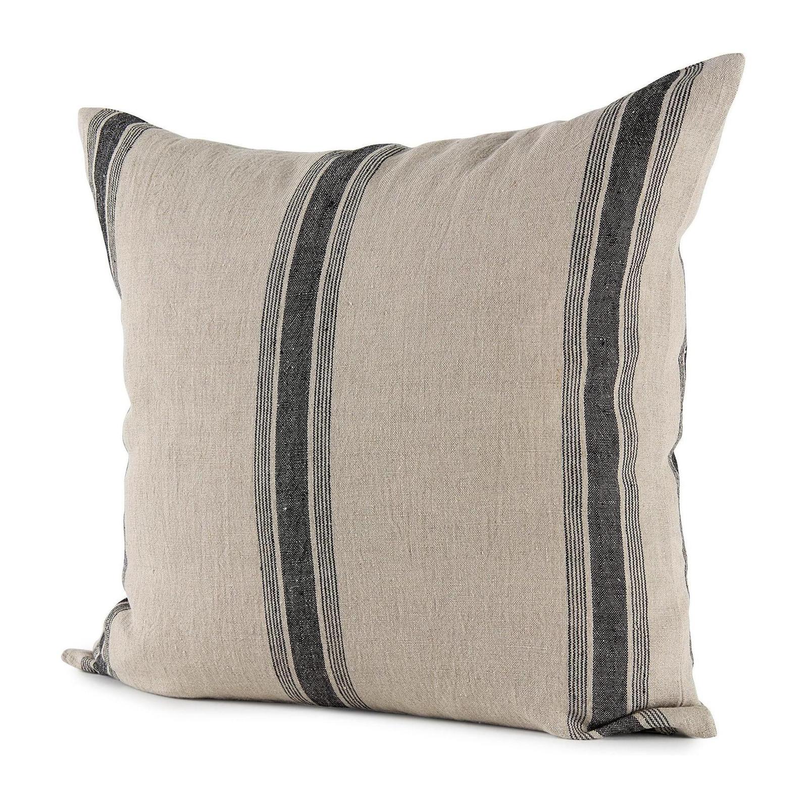 Mercana Hattie Beige and Black Fabric Striped Decorative Pillow Cover