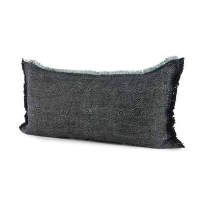Mercana Malia Black and Teal Fabric Fringed Decorative Pillow Cover