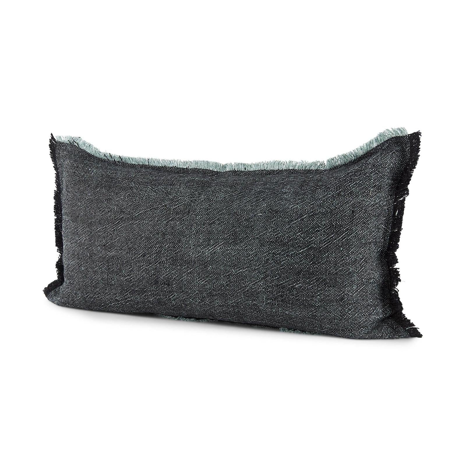Mercana Malia Black and Teal Fabric Fringed Decorative Pillow Cover