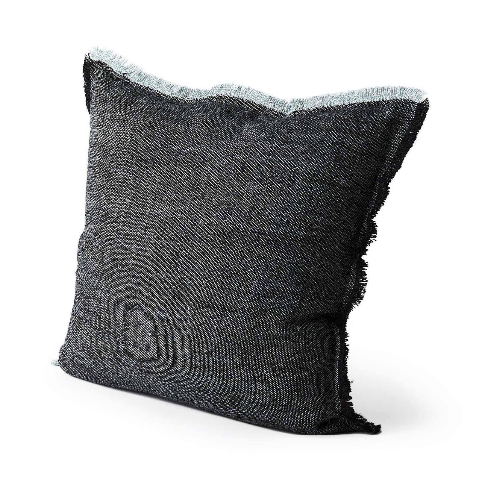 Mercana Malia Black and Teal Fabric Fringed Decorative Pillow Cover
