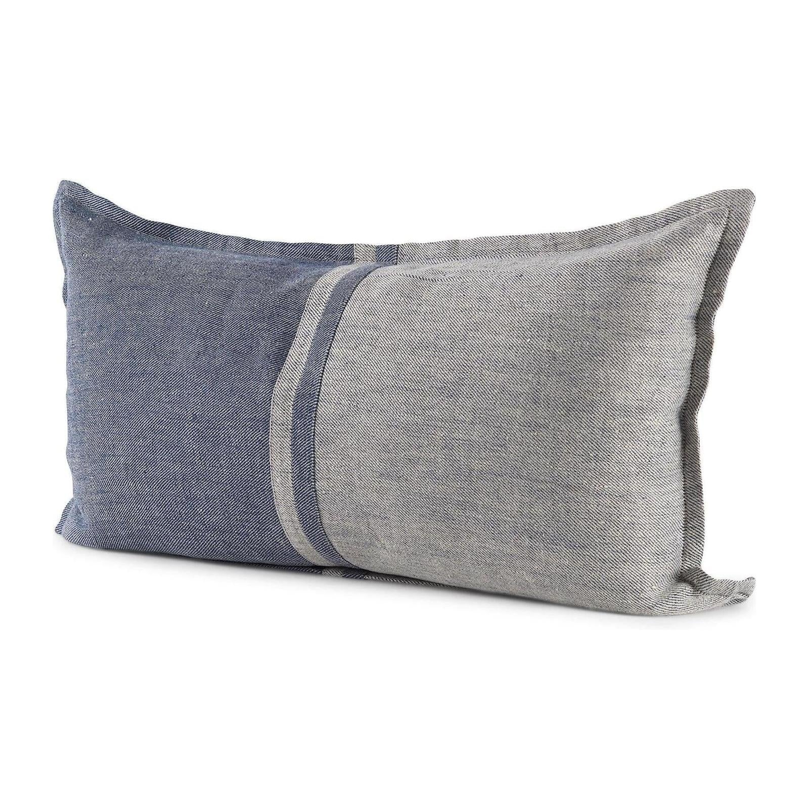 Mercana Aubrielle Gray and Blue Fabric Color Blocked Decorative Pillow Cover Clearance