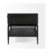 Mercana Divina Black-Brown Wood w/ White Marble Top and Black Metal Base 1 Drawer Side Table
