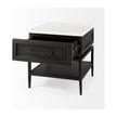 Mercana Divina Black-Brown Wood w/ White Marble Top and Black Metal Base 1 Drawer Side Table