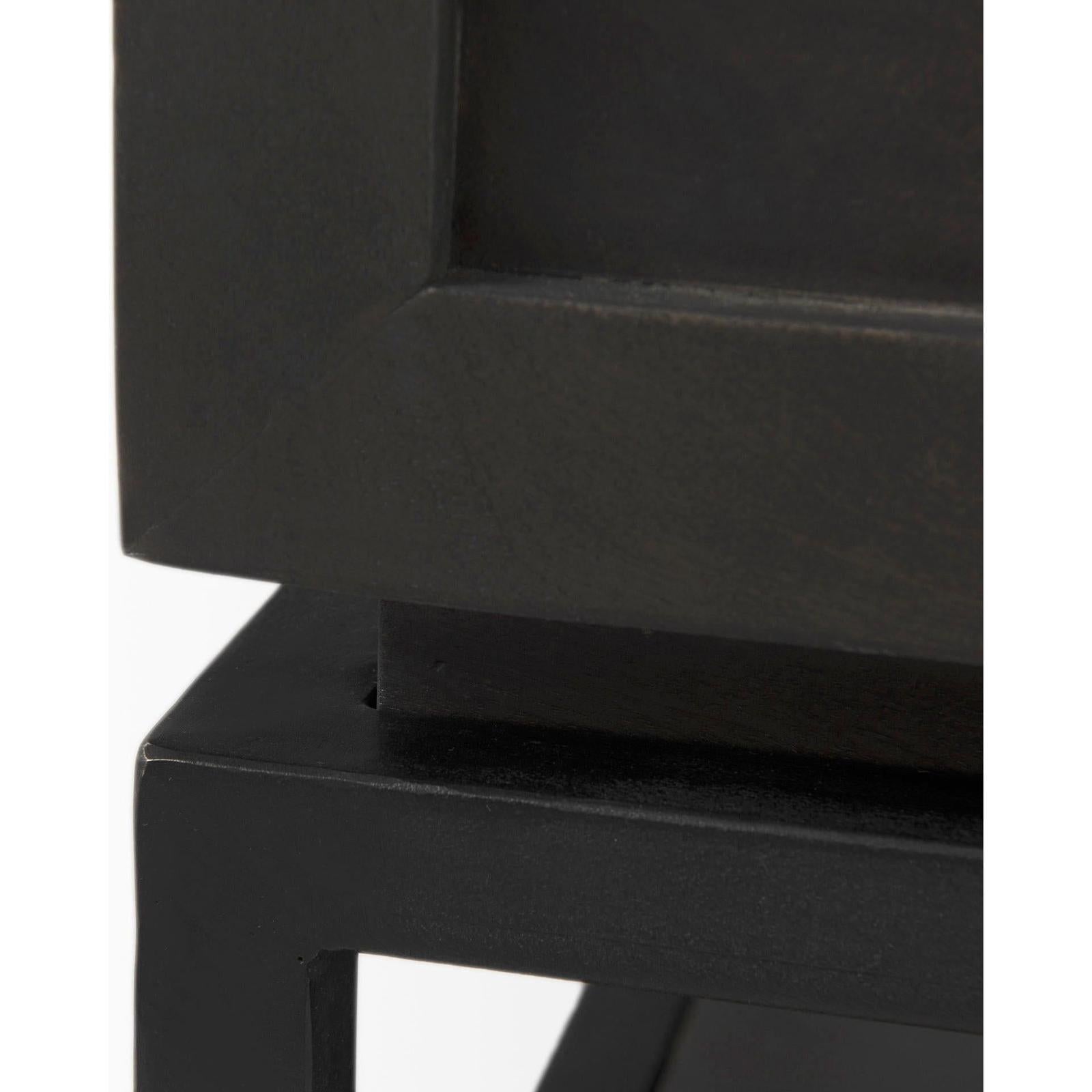 Mercana Divina Black-Brown Wood w/ White Marble Top and Black Metal Base 1 Drawer Side Table
