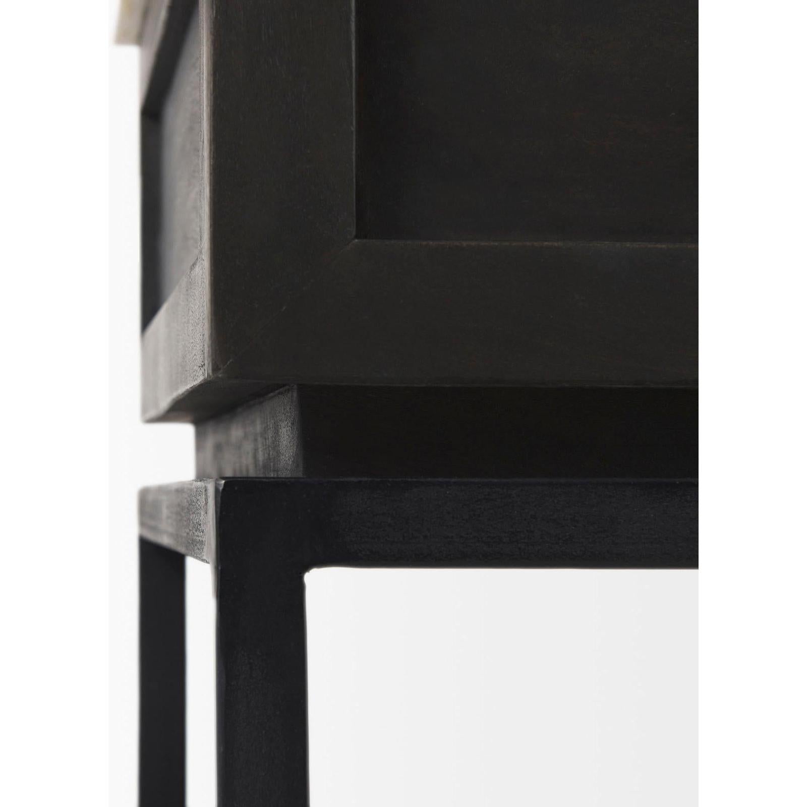 Mercana Divina Black-Brown Wood w/ White Marble Top and Black Metal Base 1 Drawer Side Table