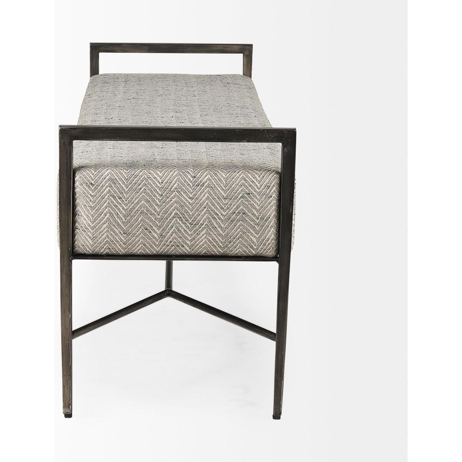 Mercana Charlotte 55.0L Gray Herringbone Fabric Seat w/ Antique Nickel Metal Frame Bench