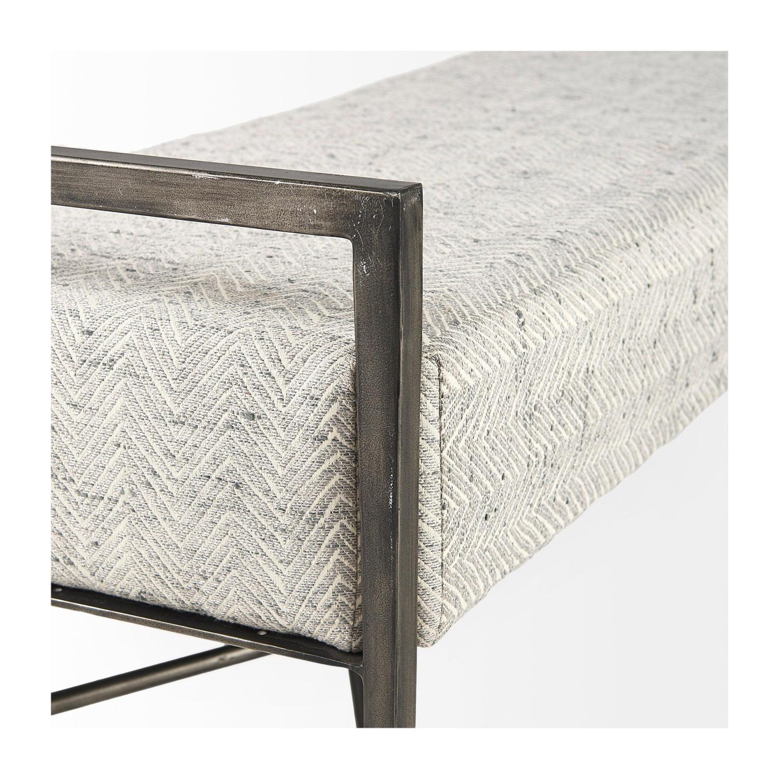 Mercana Charlotte 55.0L Gray Herringbone Fabric Seat w/ Antique Nickel Metal Frame Bench