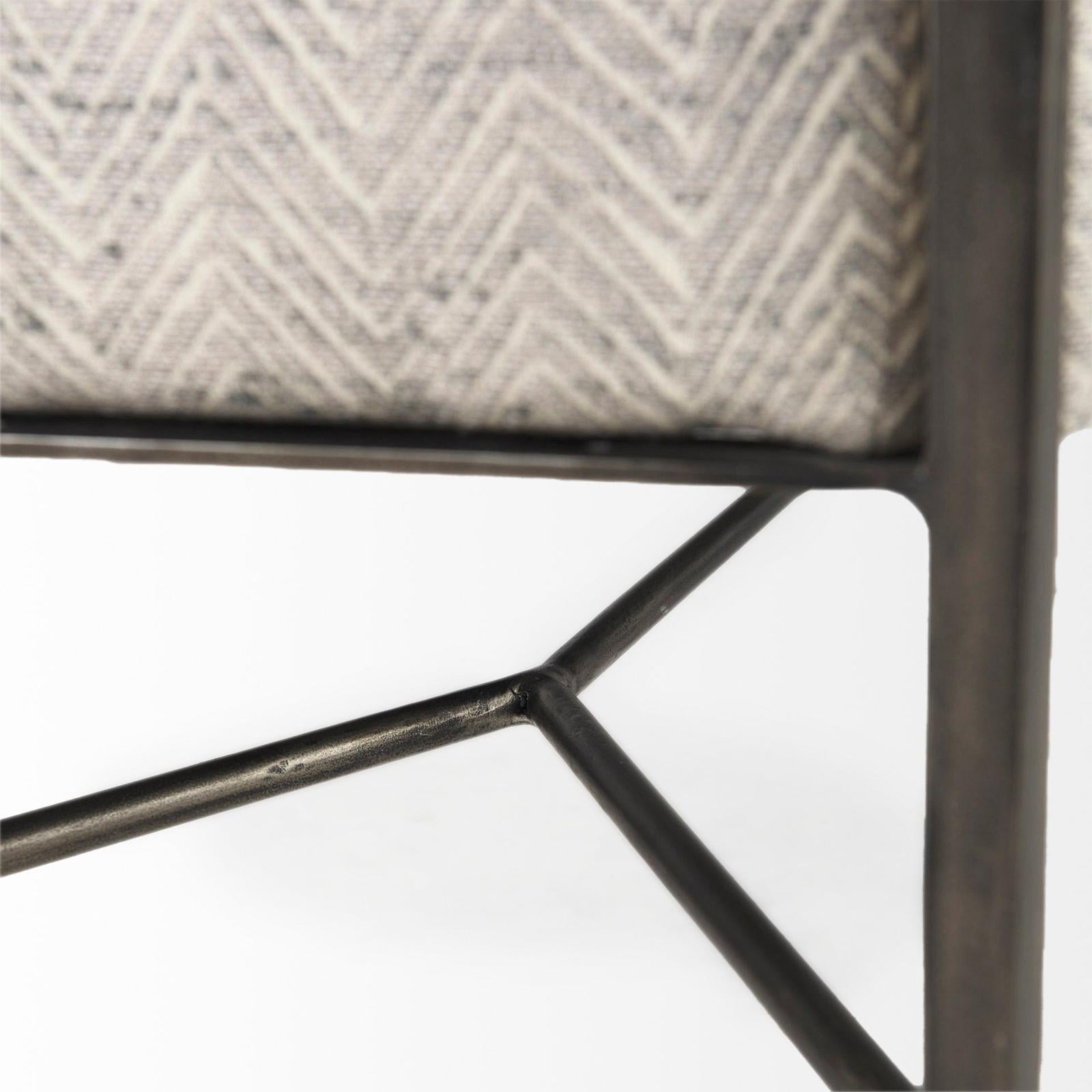 Mercana Charlotte 55.0L Gray Herringbone Fabric Seat w/ Antique Nickel Metal Frame Bench