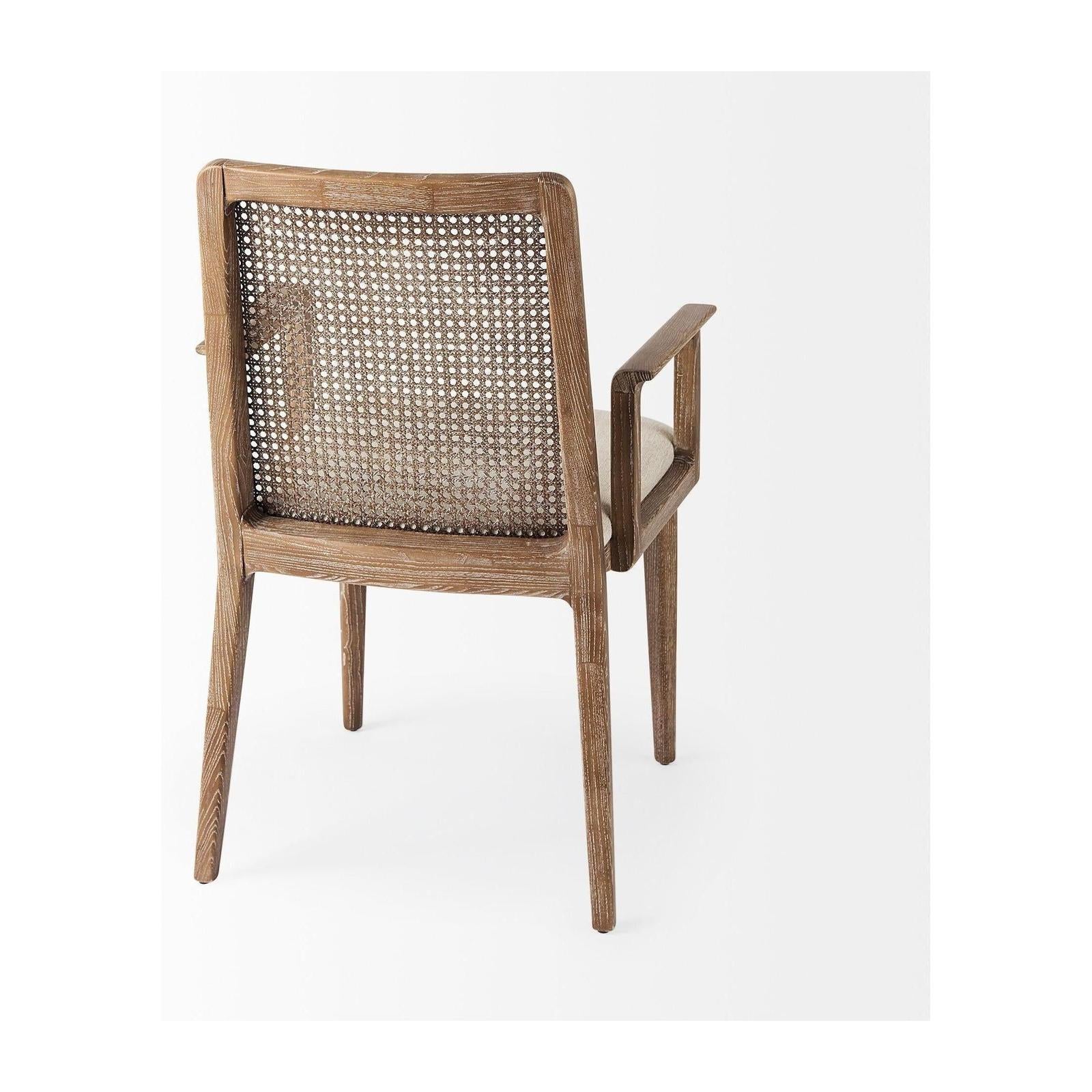 Mercana Clara Wood W/ Cream Fabric Seat and Cane Back Dining Chair