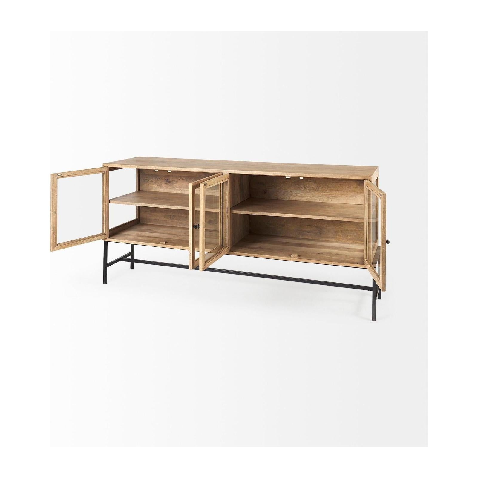 Mercana Arelius Black Metal Base w/ 4 Glass Cabinet Doors Sideboard