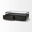 Mercana Vidro Rectangular Glass Top Black Solid Wood Drawers & Black Frame Coffee Table Clearance