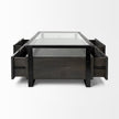 Mercana Vidro Rectangular Glass Top Black Solid Wood Drawers & Black Frame Coffee Table Clearance