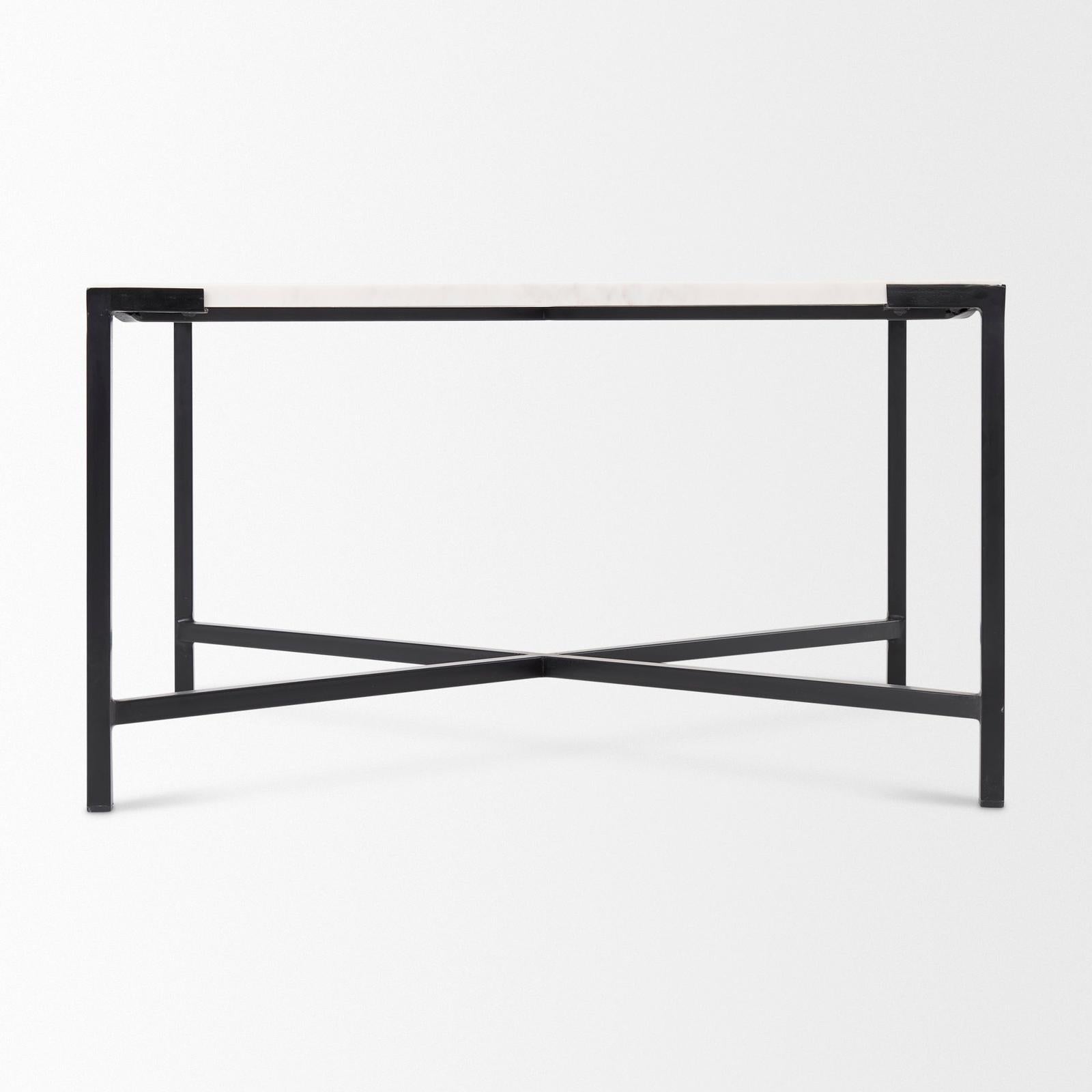 Mercana Lucas White Marble Top Black Metal Base Coffee Table