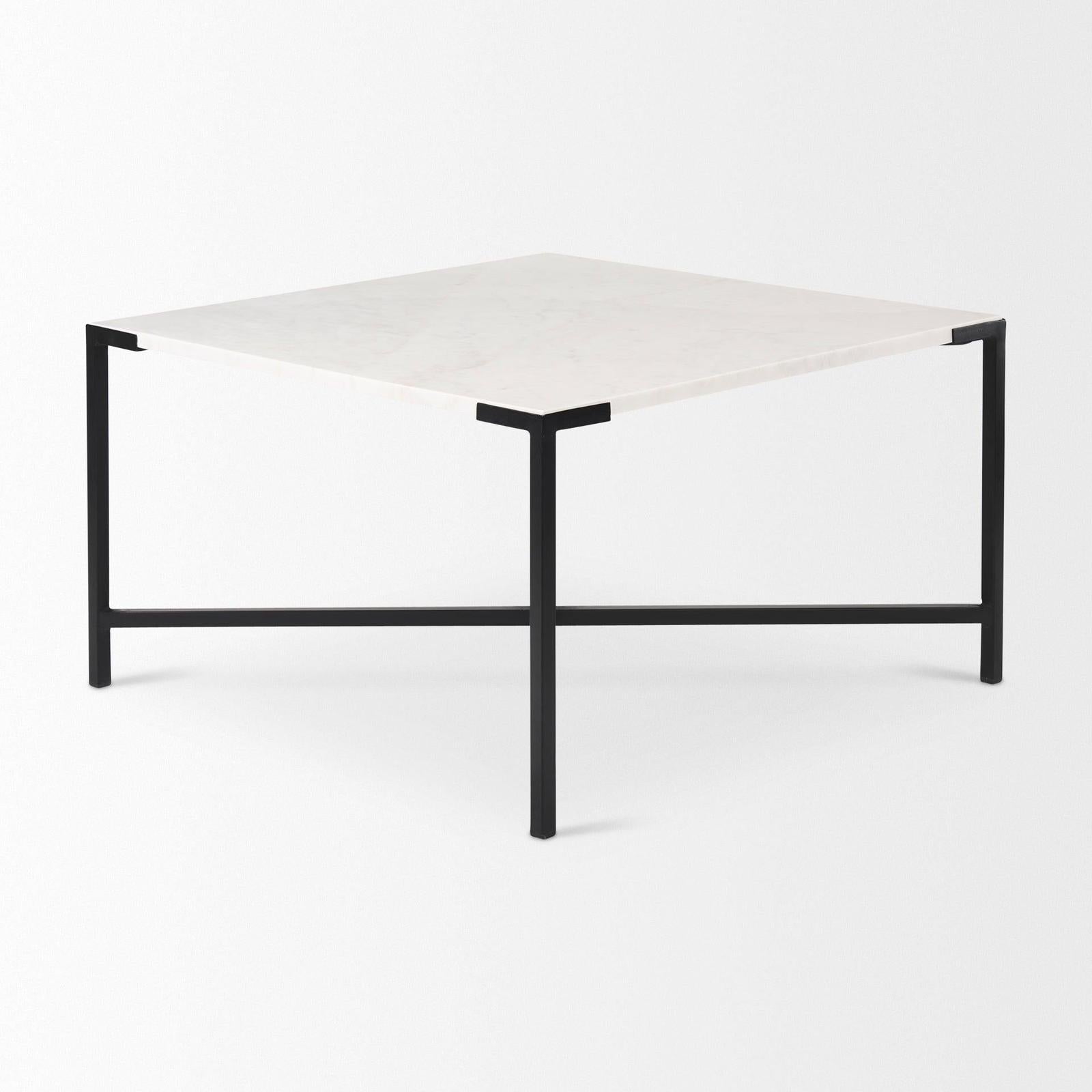 Mercana Lucas White Marble Top Black Metal Base Coffee Table