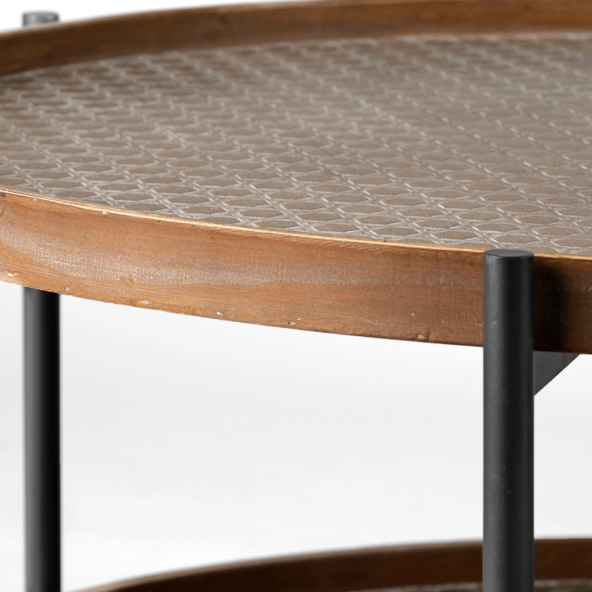 Mercana Kade Round Brown Table Gray Metal Frame Two-Tier Coffee Table