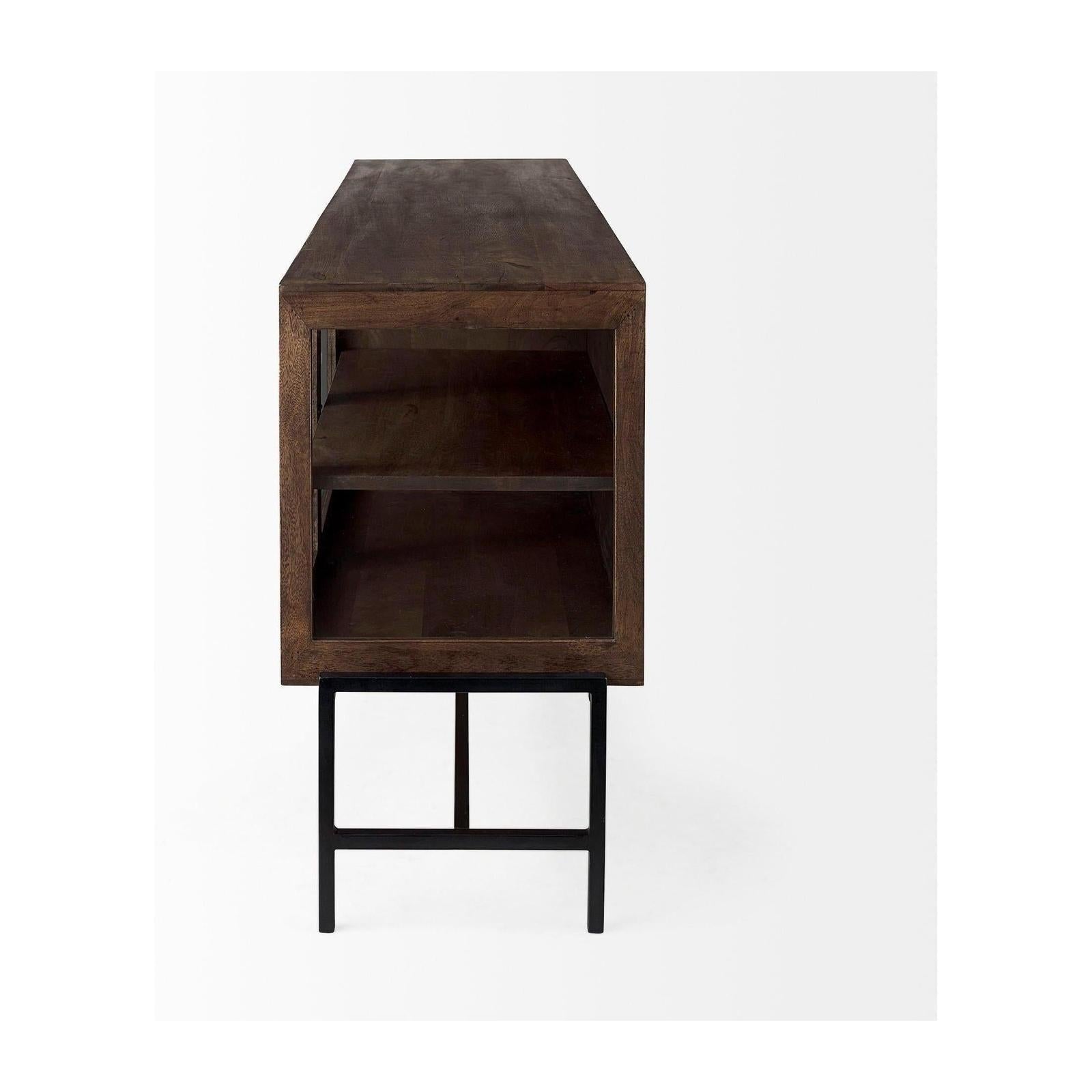 Mercana Arelius Black Metal Base w/ 4 Glass Cabinet Doors Sideboard