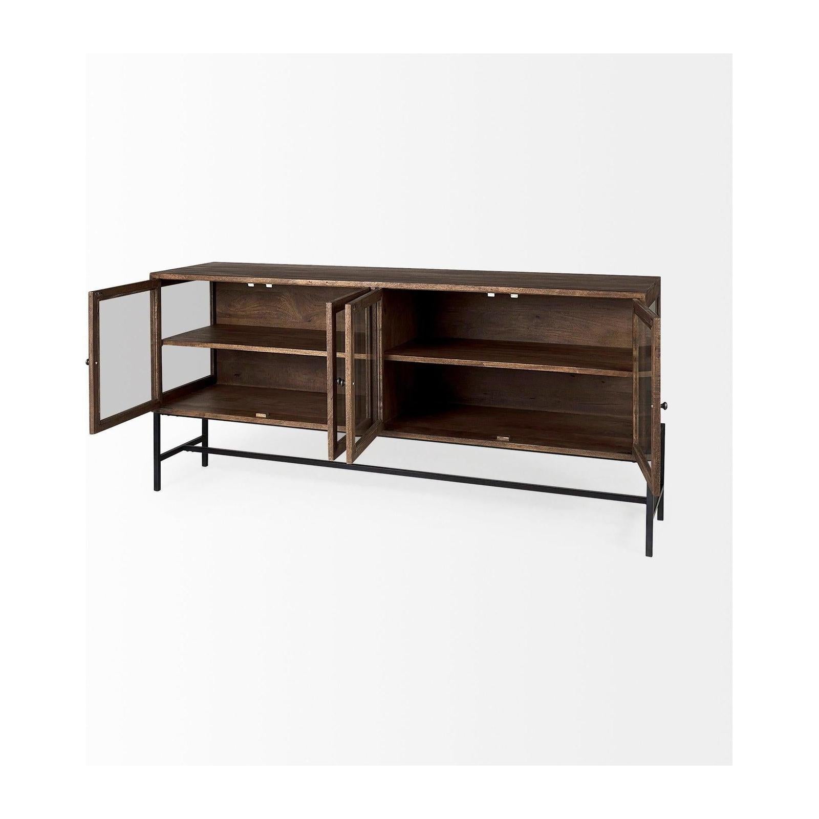 Mercana Arelius Black Metal Base w/ 4 Glass Cabinet Doors Sideboard