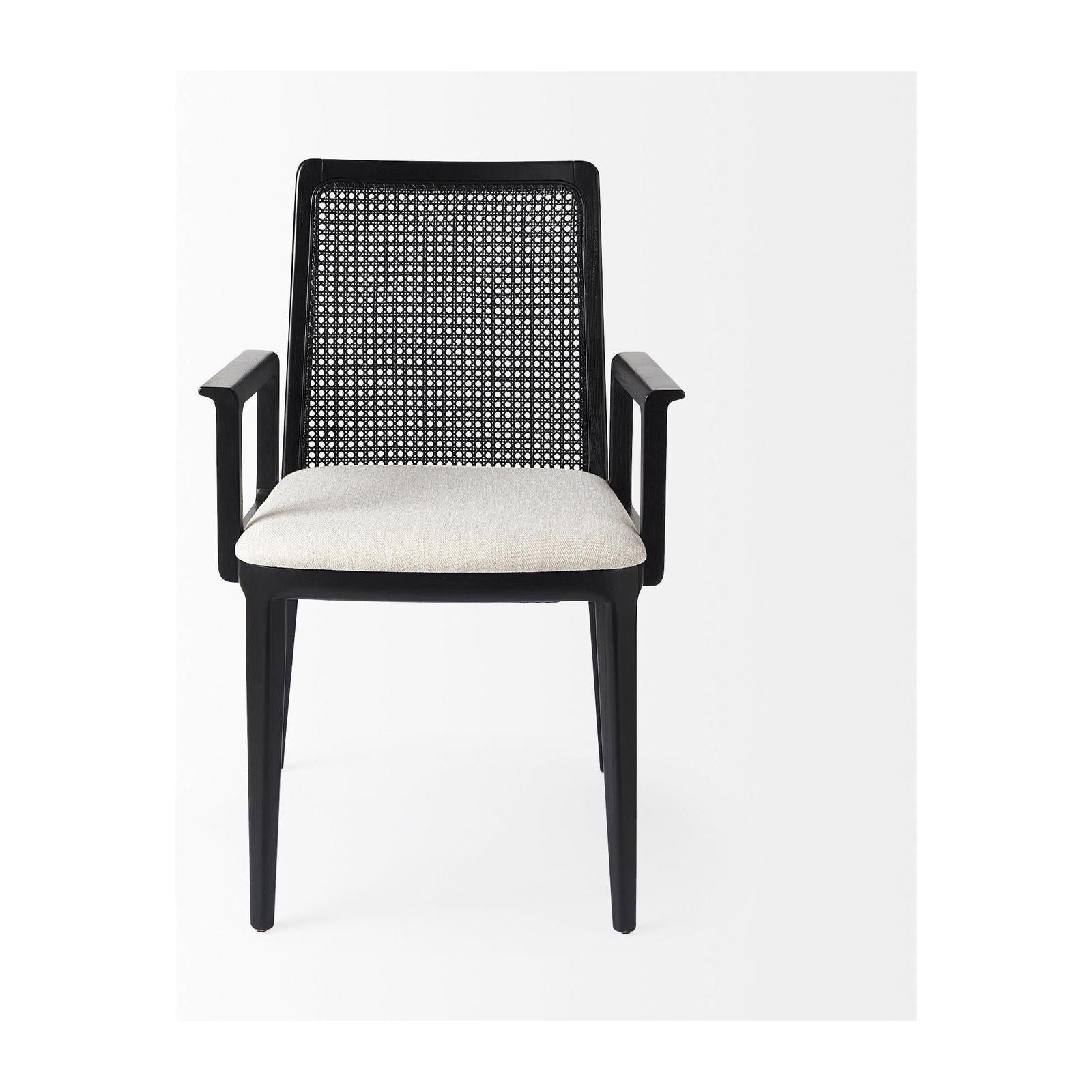 Mercana Clara Wood W/ Cream Fabric Seat and Cane Back Dining Chair