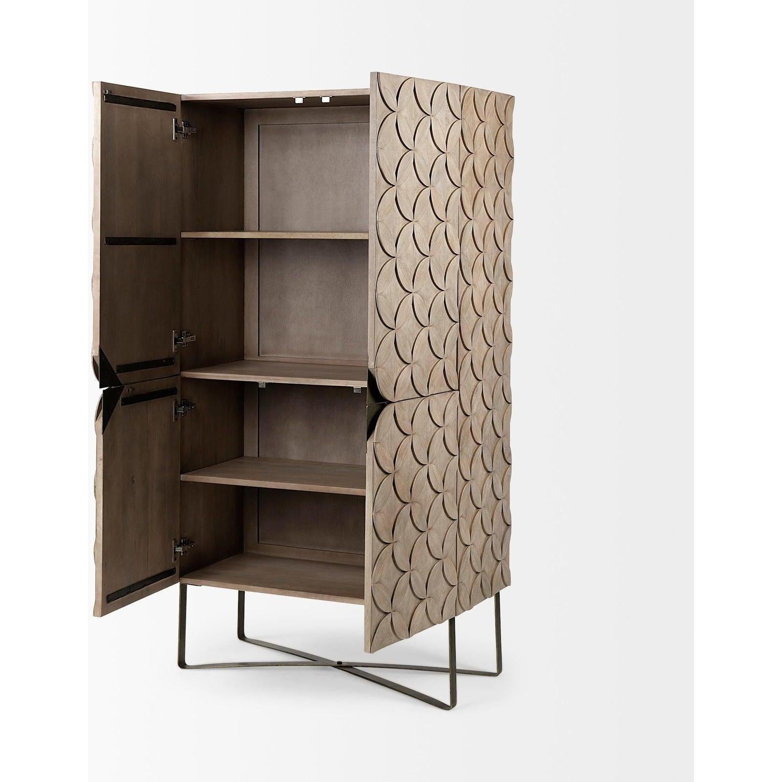 Mercana Excelsior Light Brown Wood Gold Iron Base Storage Cabinet