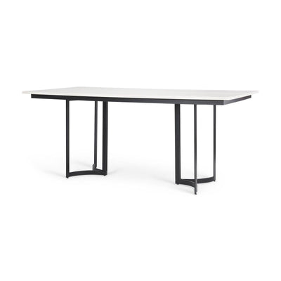 Mercana Tanner White Marble Top Black Metal Base Dining Table Clearance