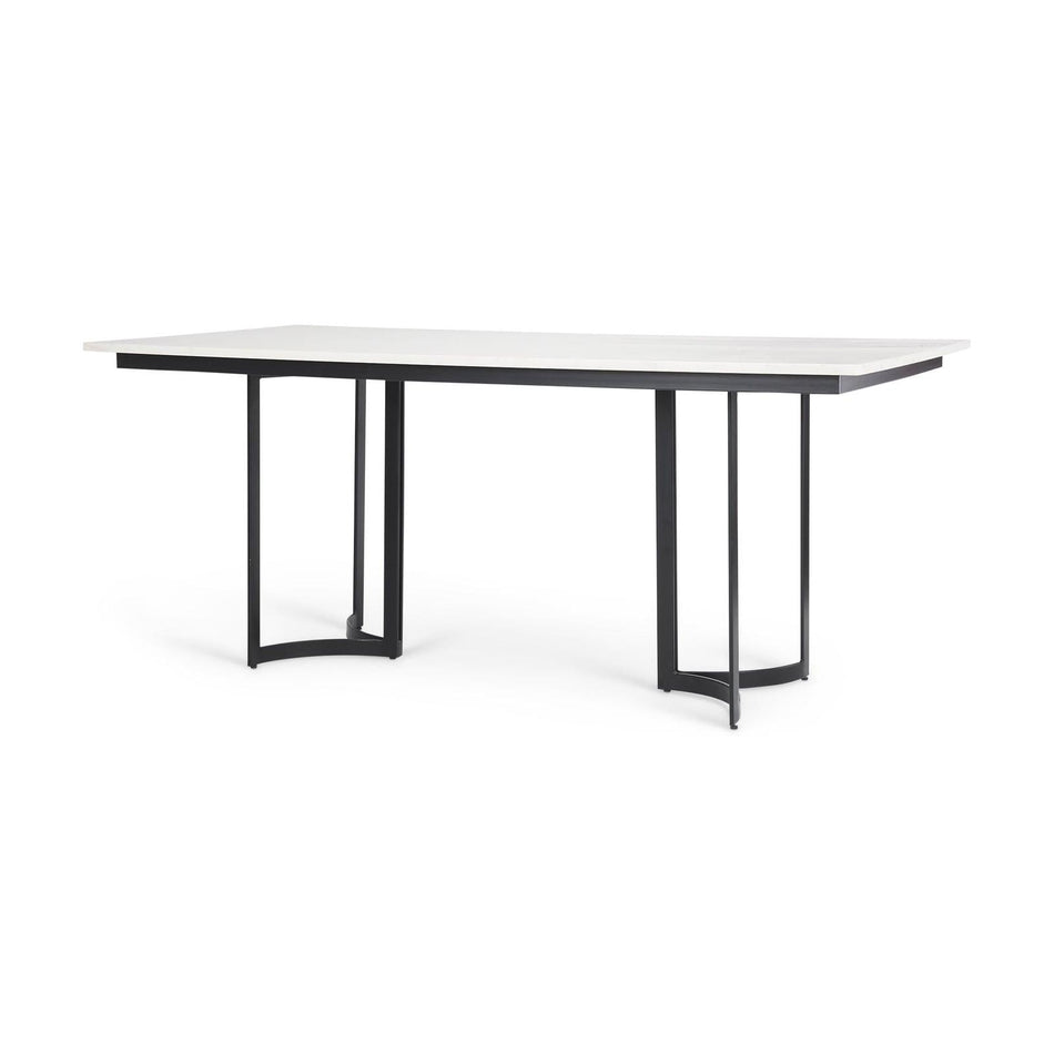 Mercana Tanner White Marble Top Black Metal Base Dining Table Clearance