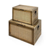 Mercana Sonny Brown Wood and Wicker W/ Metal Detail Rectangular Boxes- Set of 2 Clearance